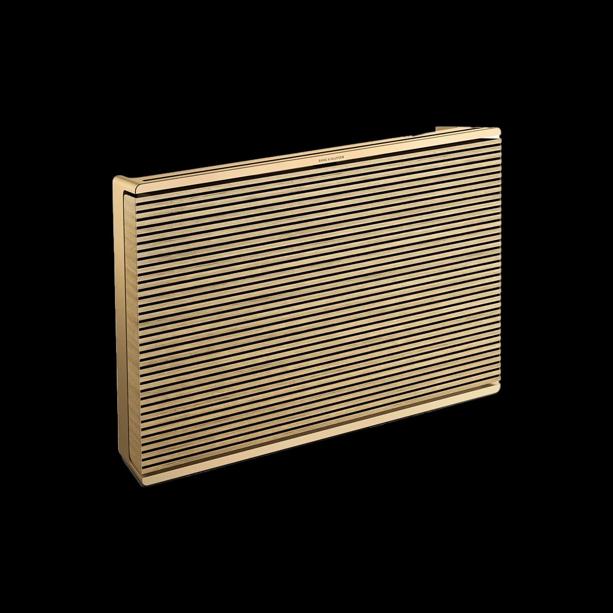 Beosound Level in gold tone and light oak, angled product cutout