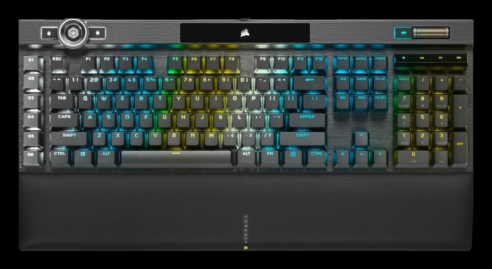 Corsair K100 RGB Optical-Mechanical keyboard on a transparent background