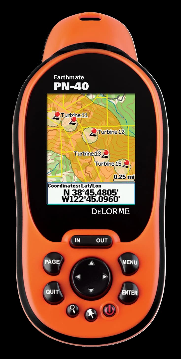 Complete DeLorme Earthmate PN-40 GPS handset from its manufacturer brochure.