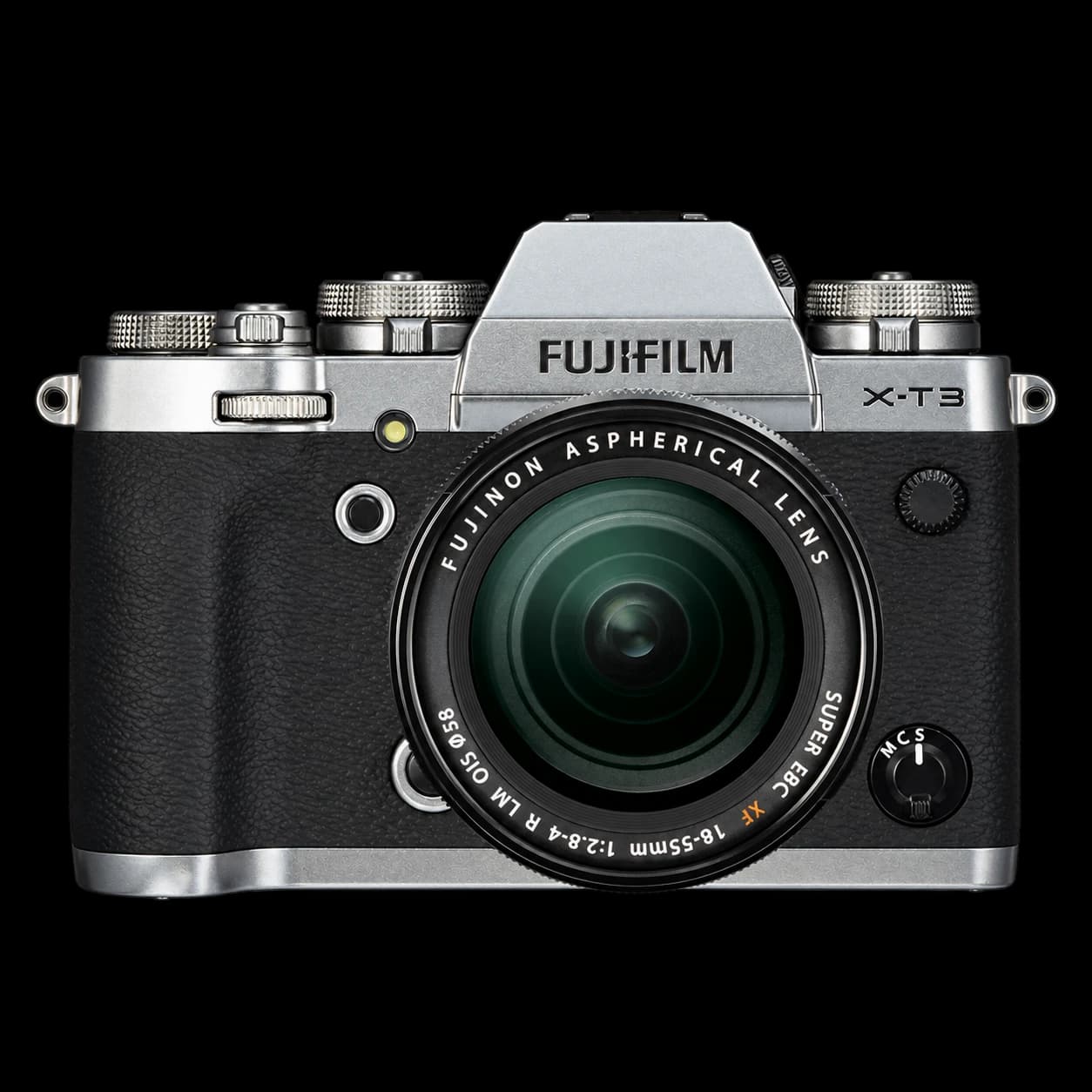 Silver Fujifilm X-T3 with XF18–55mm lens