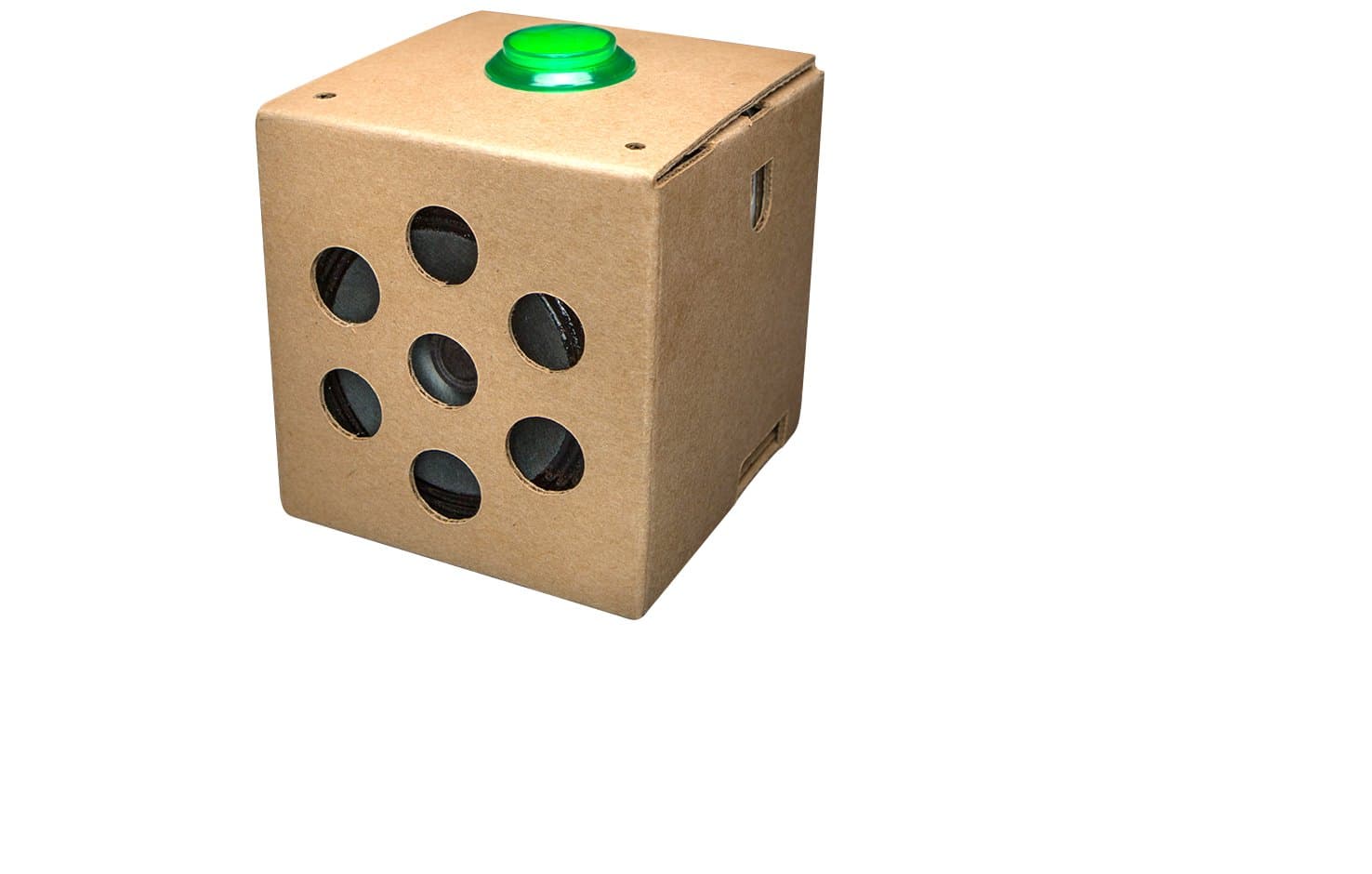 Original Google AIY Voice Kit V1 cardboard speaker with green button