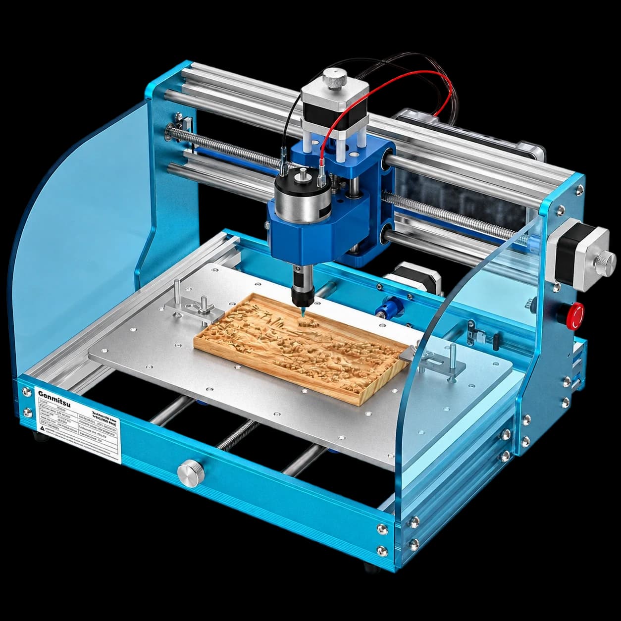 Genmitsu 3018-PROVer V2 CNC router with carved workpiece
