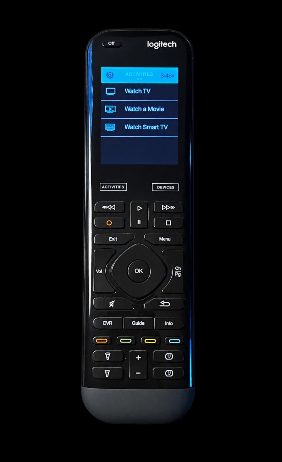 Logitech Harmony Elite remote, isolated from its source photograph.