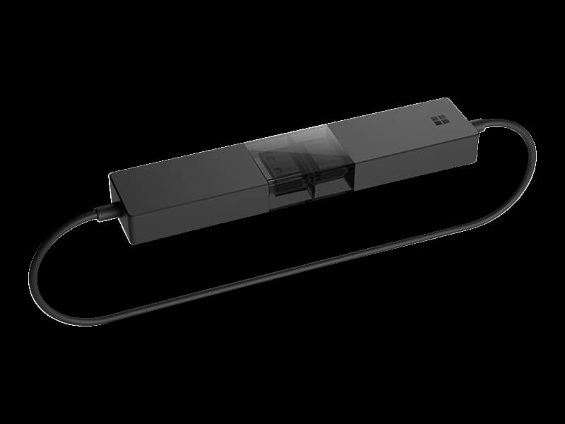 Microsoft Wireless Display Adapter V2, with connector housings joined for storage and complete looped cable.
