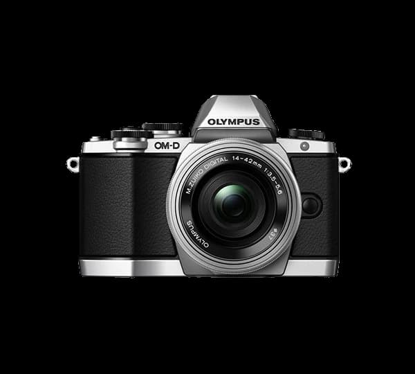 Complete original 2014 Olympus OM-D E-M10 in silver with lens, from the manufacturer design-award page.