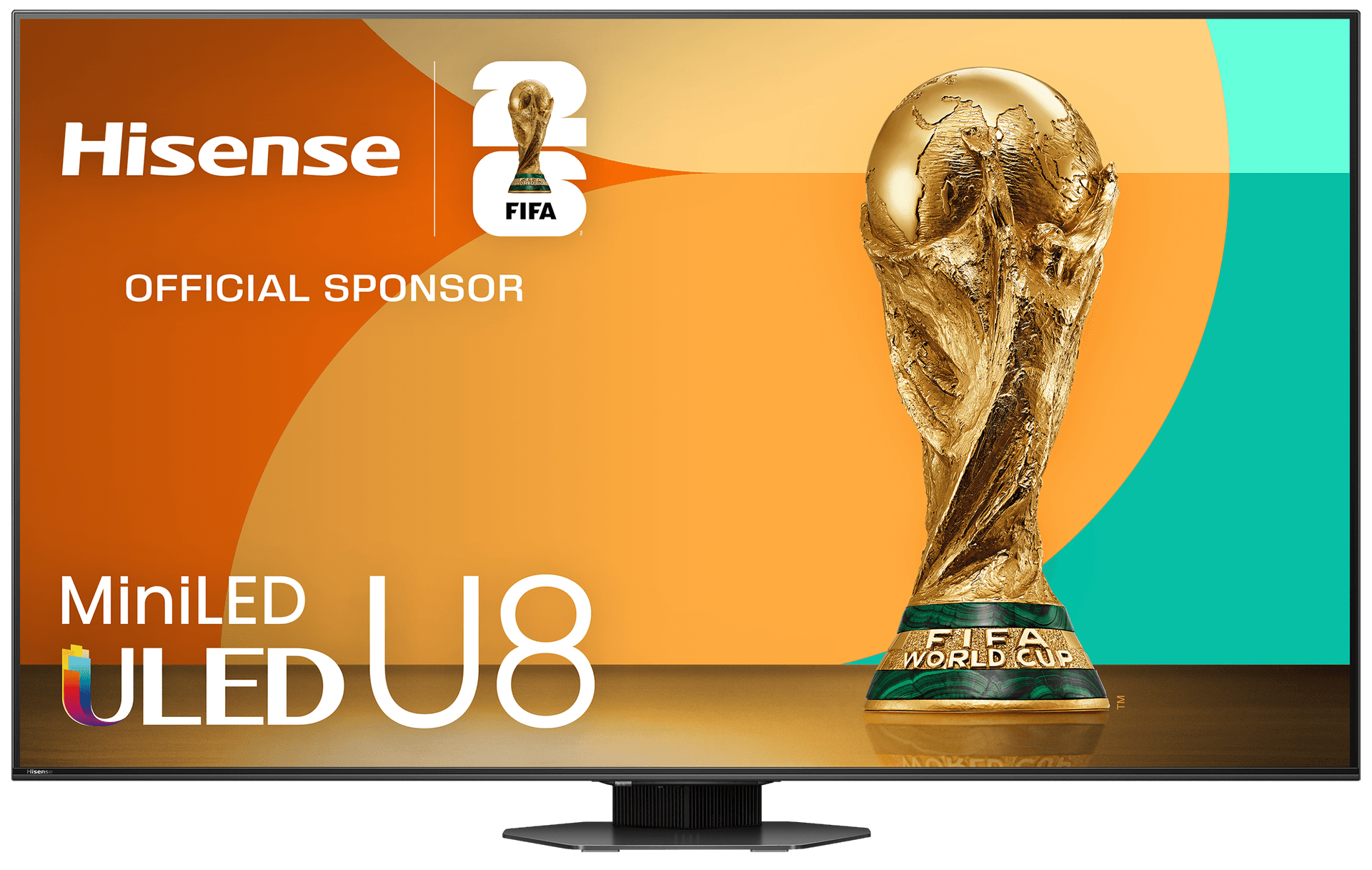 Hisense U8 television with complete bezel and pedestal