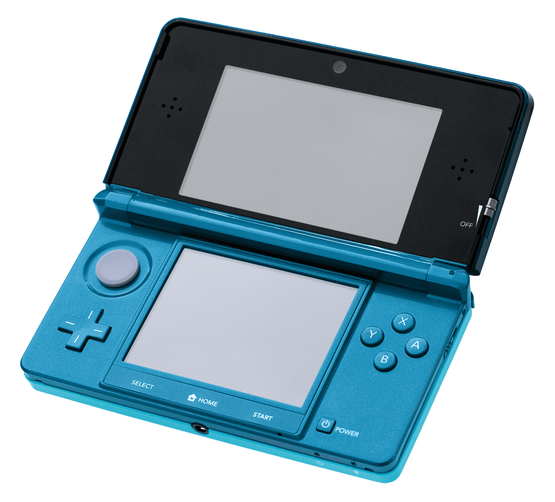 Aqua Blue Nintendo 3DS with the lid open