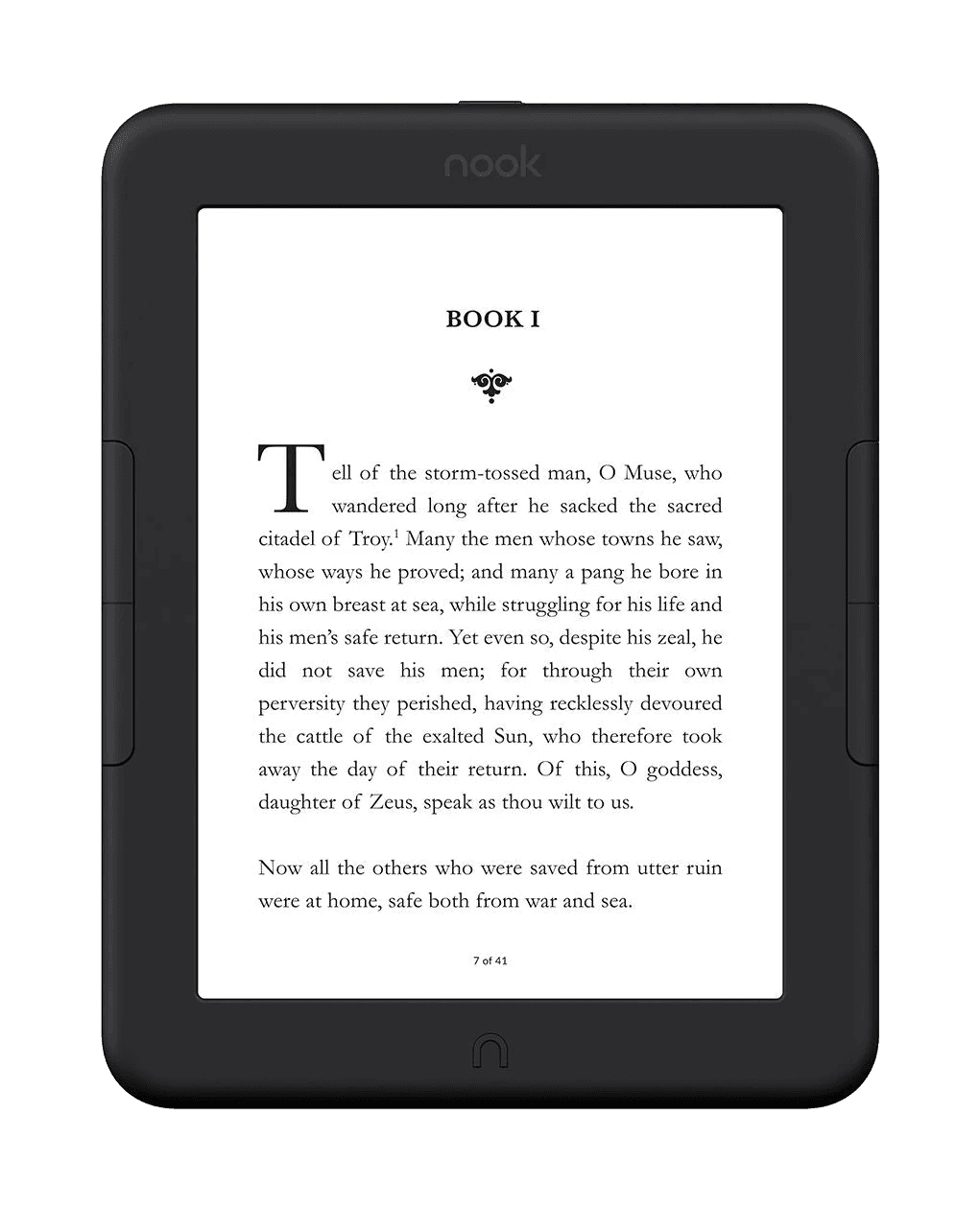 Black Nook GlowLight 4 showing a page of a book