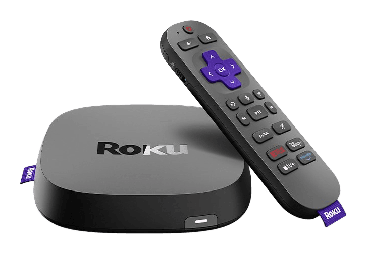 Roku Ultra and voice remote with full product edges and surrounding space