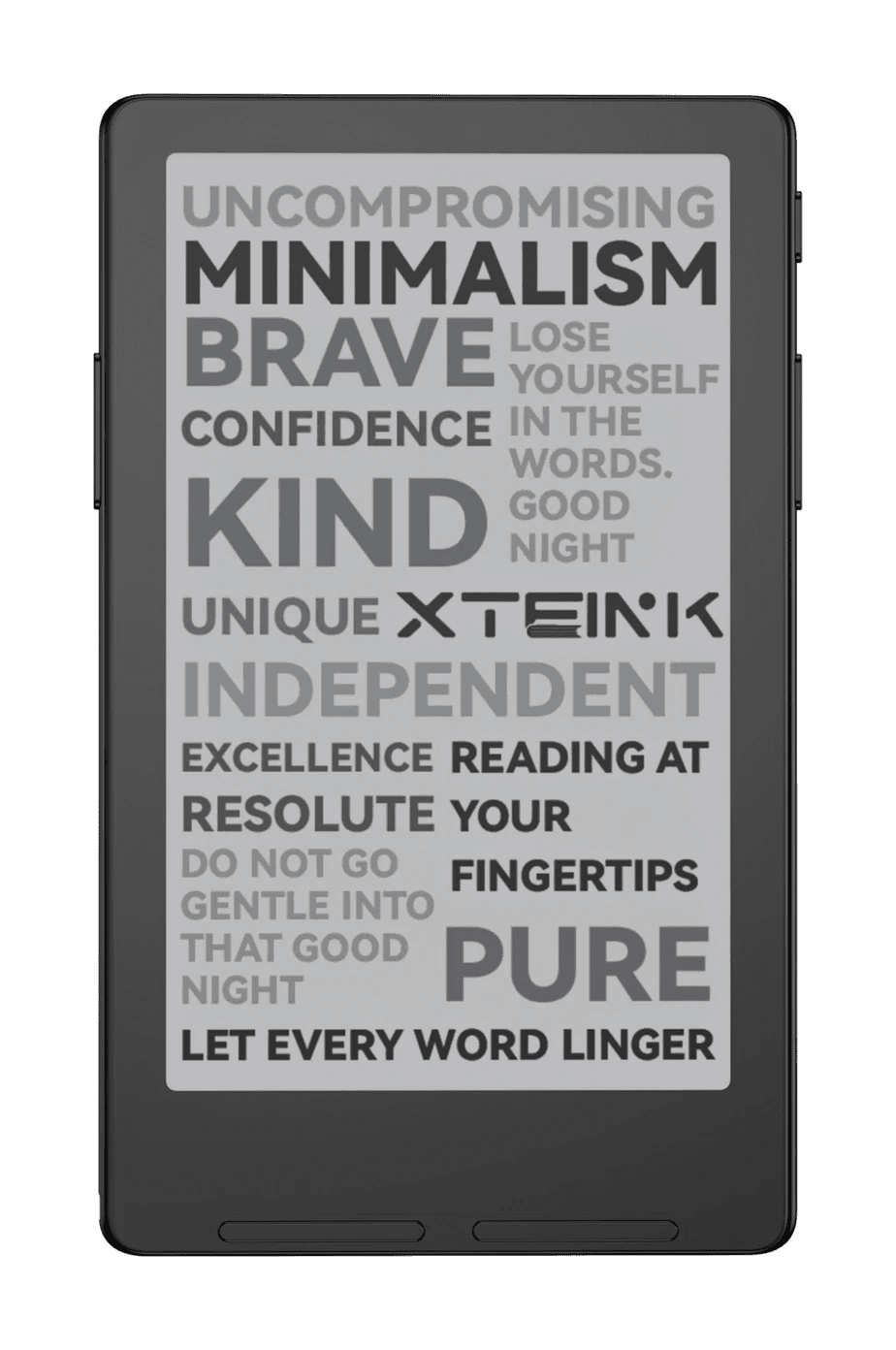 Black Xteink X4 Classic showing a poster of words