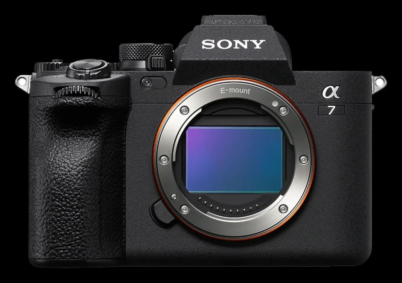 Sony a7 IV body, front view, on a transparent background