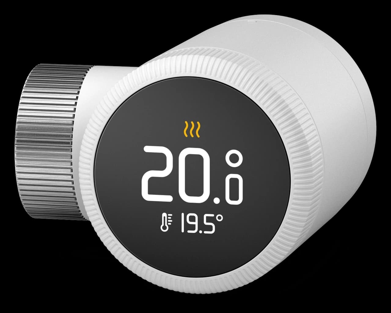 One Smart Radiator Thermostat X on a transparent background, with its temperature display visible