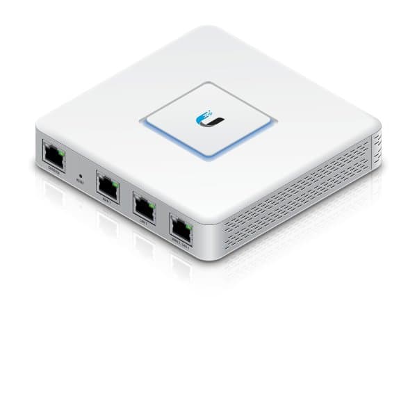 Ubiquiti USG three-port security gateway on a plain background