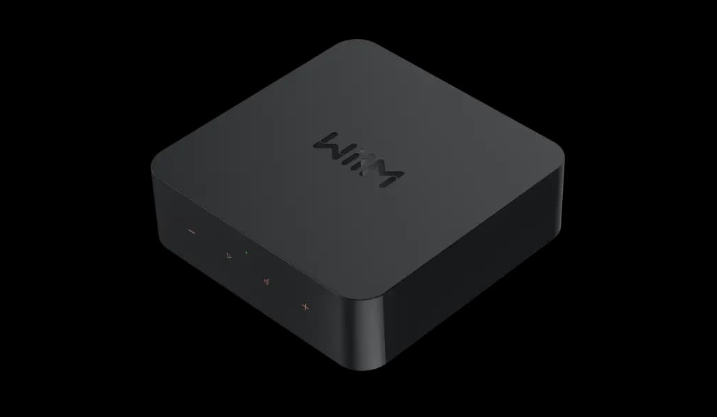 WiiM Pro Plus black streamer viewed from above at an angle