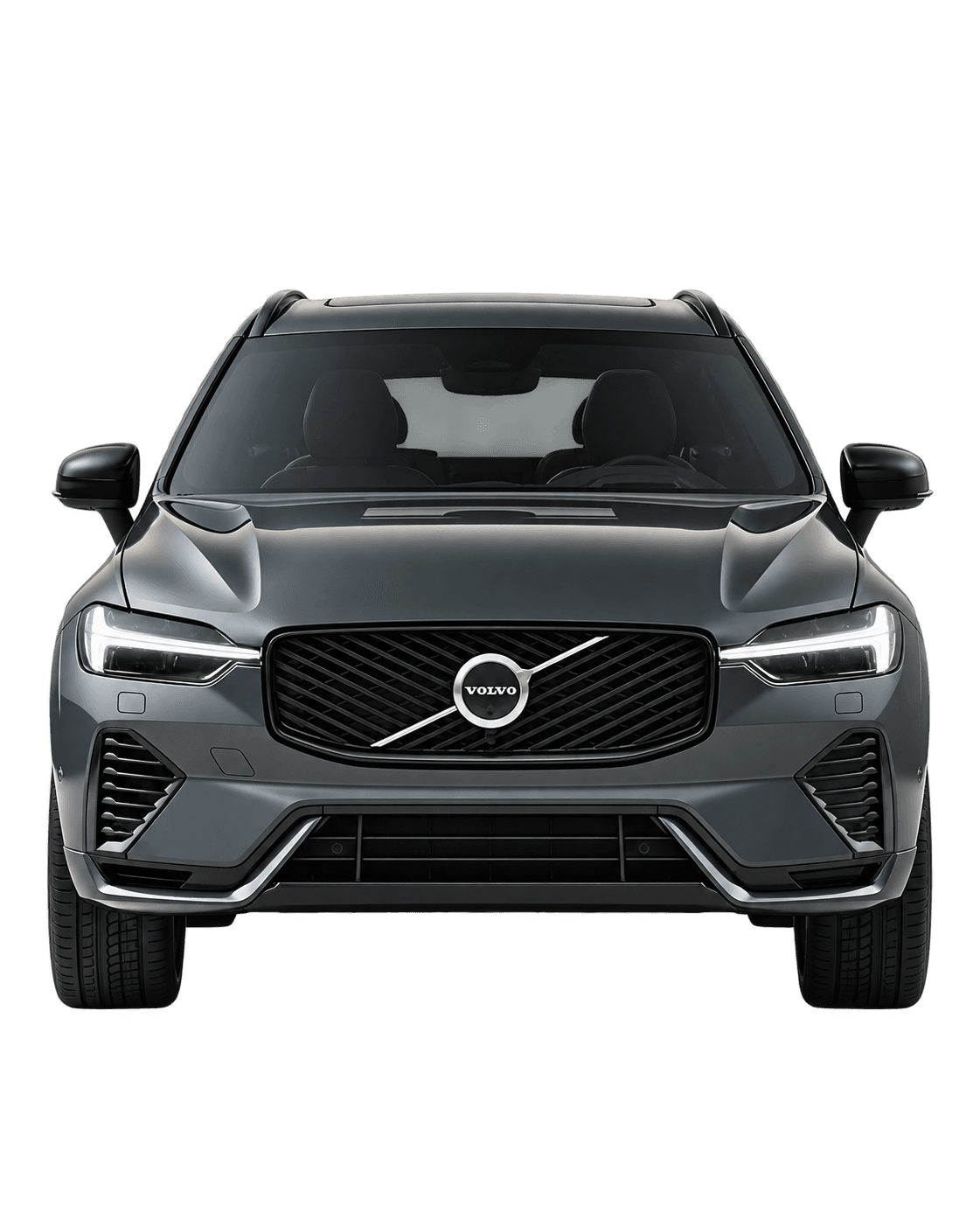Single Volvo XC60 viewed from the front on a plain light studio background