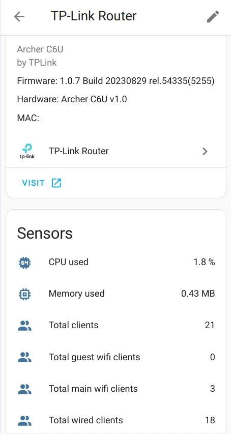 TP-Link Router for Home Assistant interface shown in the project documentation