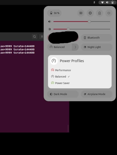 GNOME power-mode controls used with Lenovo Legion Linux