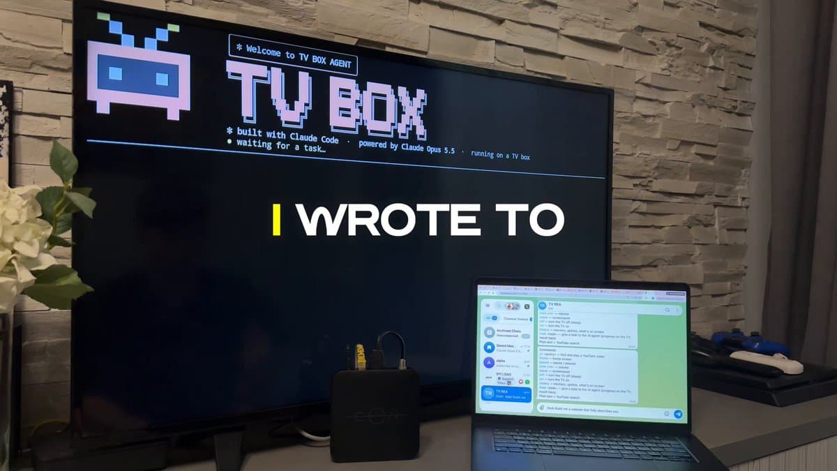 Source-post video thumbnail showing a TV Box Agent welcome screen and Telegram chat
