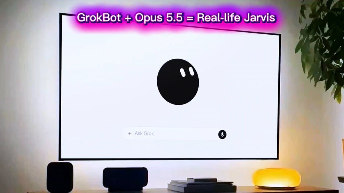 Promotional source-post image of a TV displaying a Grok prompt